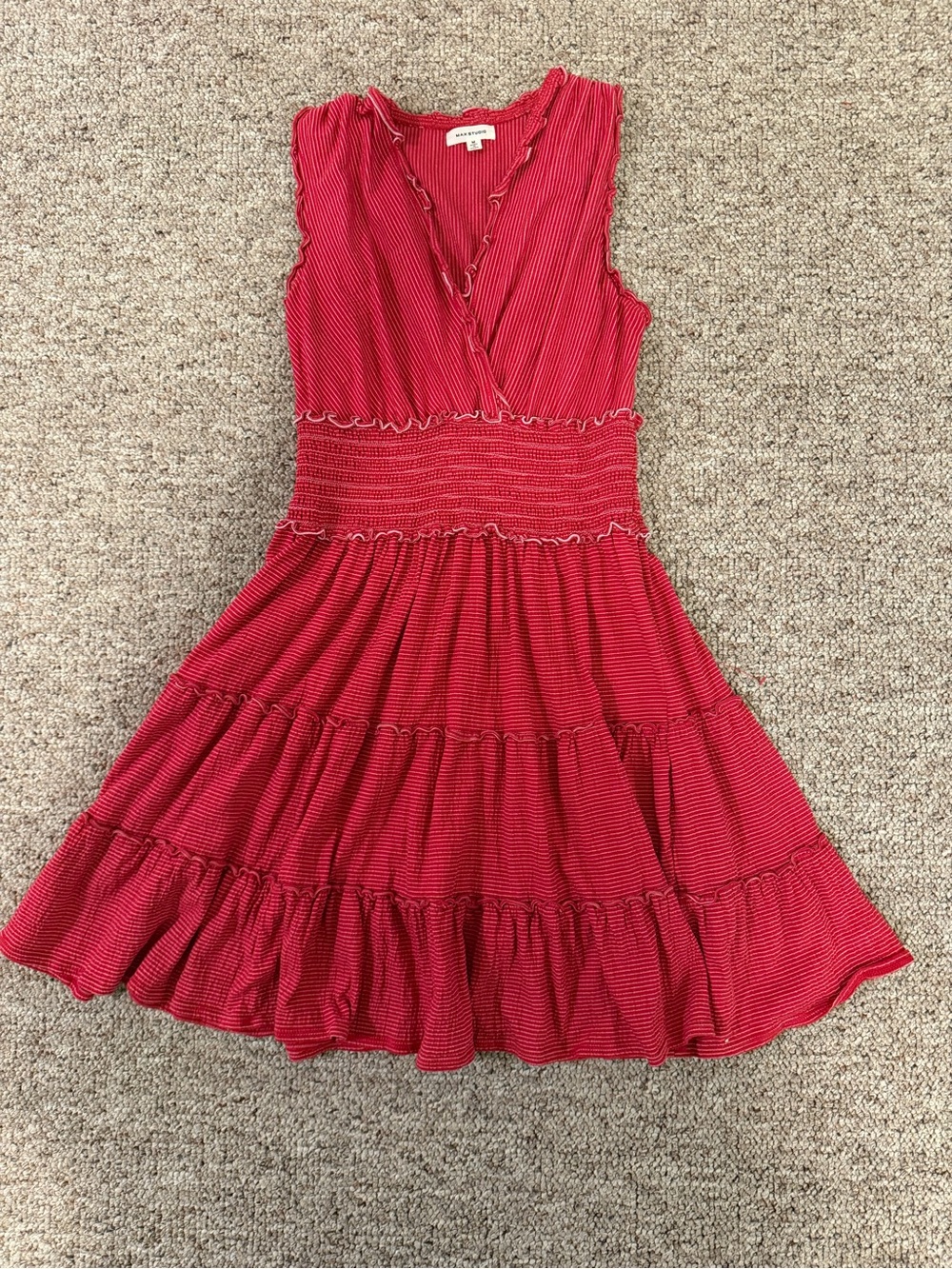 Max Studio Red Tiered Smocked Waist Mini Dress